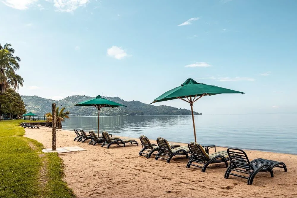 Beach loungers overlooking Lake Kivu, Rwanda
